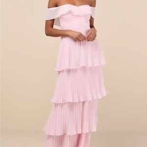 Lulu’s Elegant Off-Shoulder Pink Dress